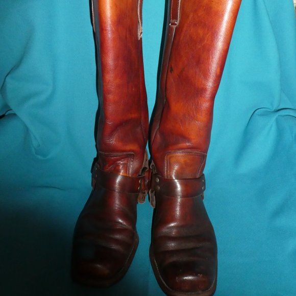 VINTAGE MEN Harness Brown Leather Pull On Motorcycle Boots. Size 9.5D - Picture 1 of 8